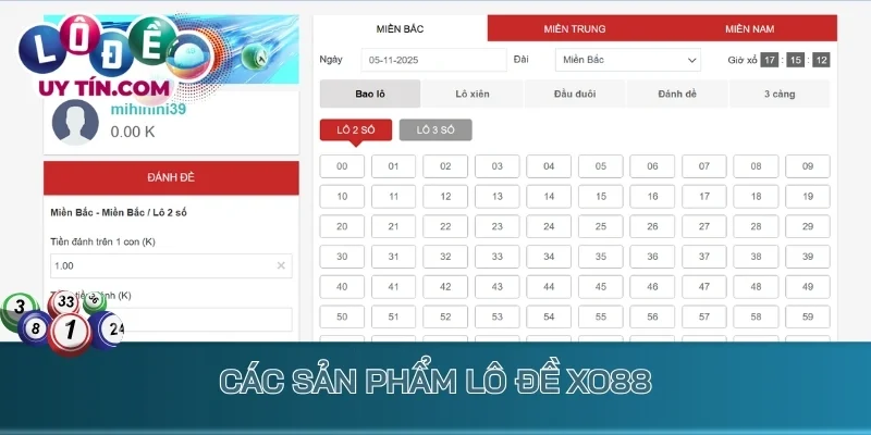 Các sản phẩm lô đề XO88 đa dạng từ 3 miền đến keno