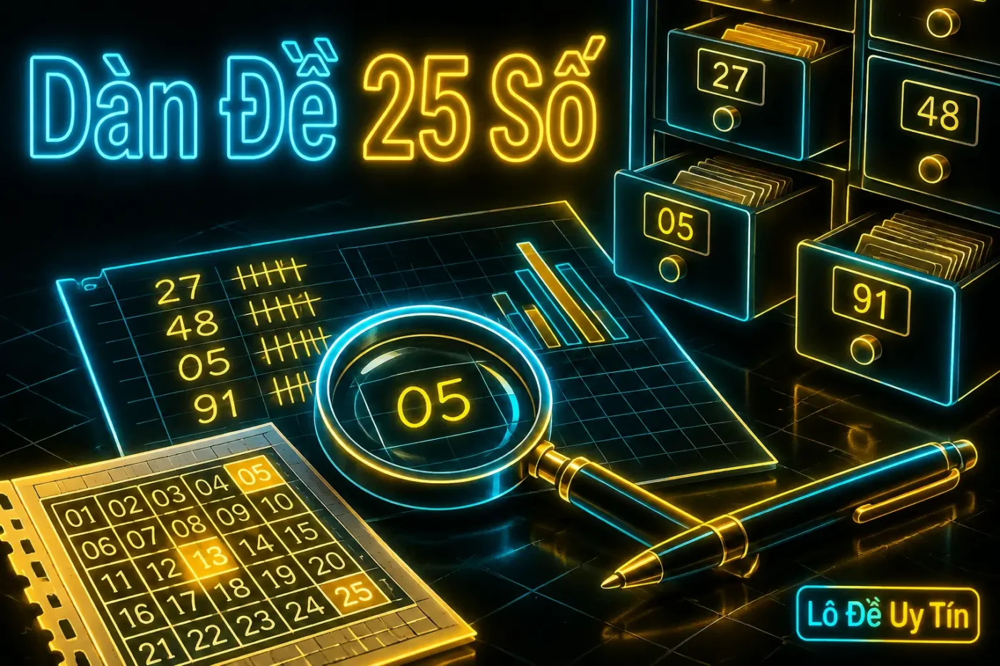 Dàn đề 25 số là cách chọn ra 25 cặp số trong bảng 00-99 để cùng theo dõi một kỳ quay